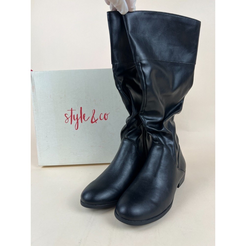 Style & Co Kelimae Scrunched Boots Black Womens 5.5 M Tall Wide Calf Shoes NWB